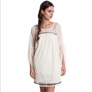 Umgee Lace Boho Fringe Tassel Tunic Dress Small